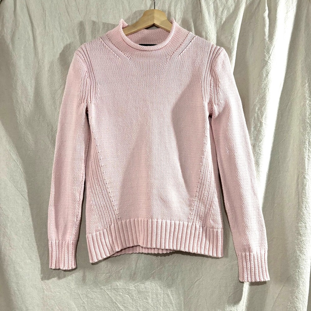 Vintage J Crew Always Pink Roll Neck Cotton Knit Sweater 90s Butter Mom XS